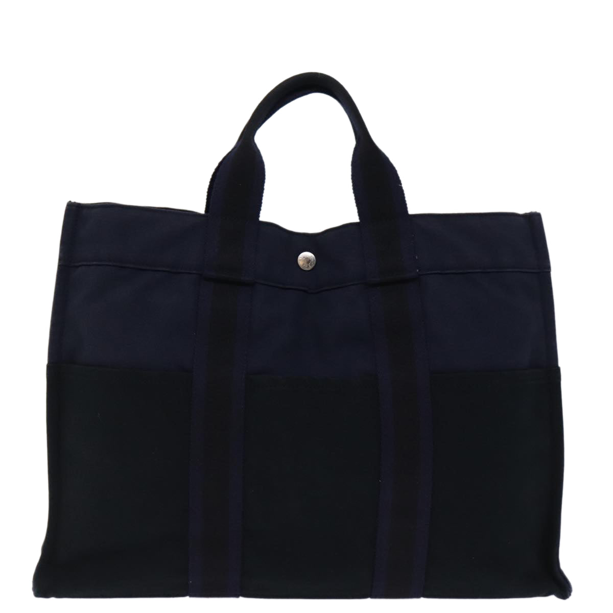 HERMES Fourre Tout MM Hand Bag Canvas Black Navy Auth ti1712