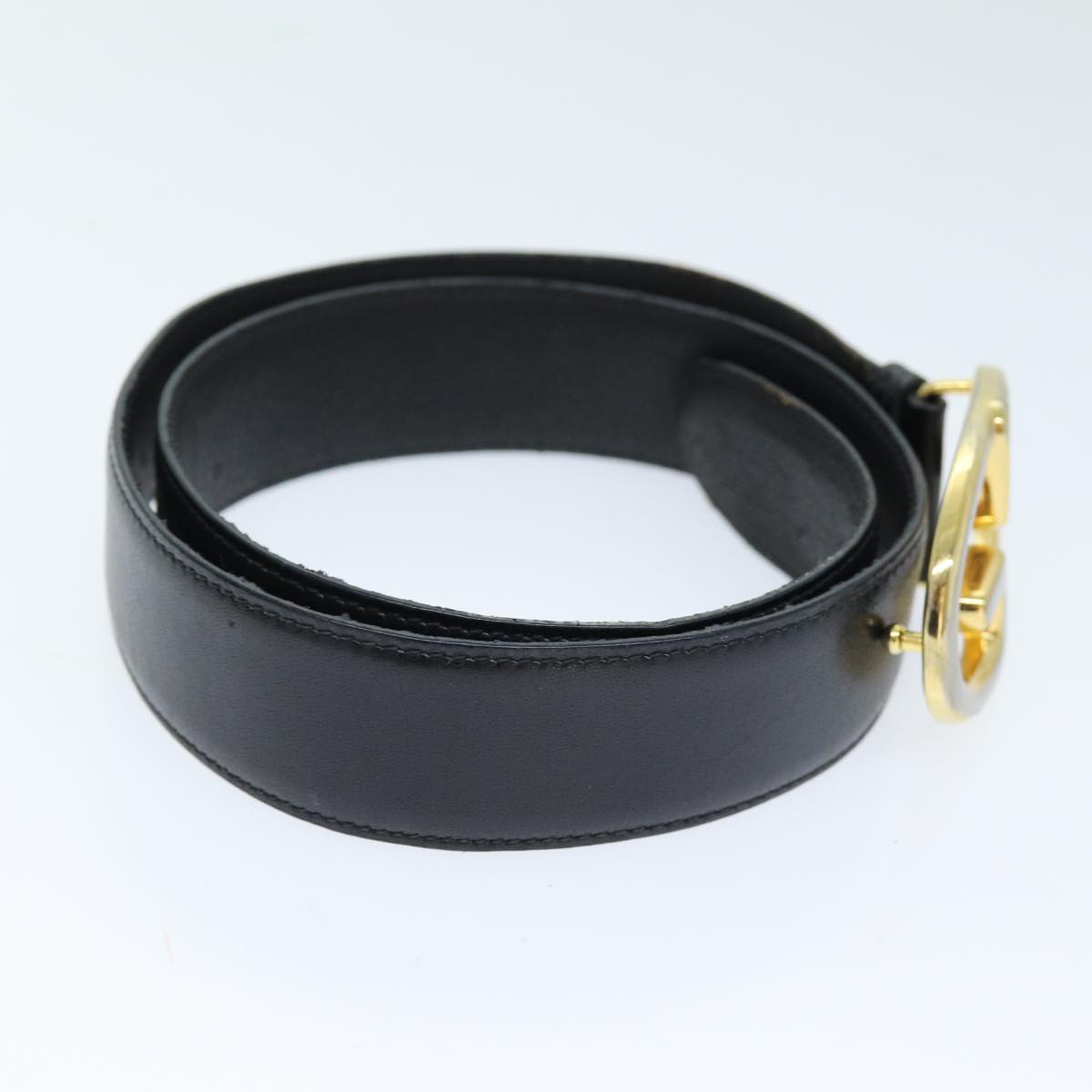 GUCCI Belt Leather 26.4""-28.7"" Black Auth ti1727