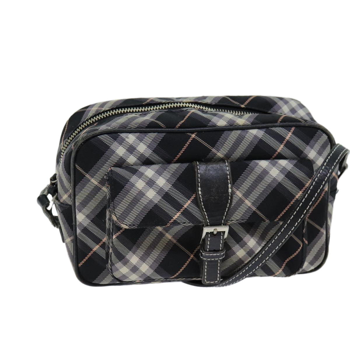 BURBERRY Nova Check Blue Label Shoulder Bag Black Auth ti1758