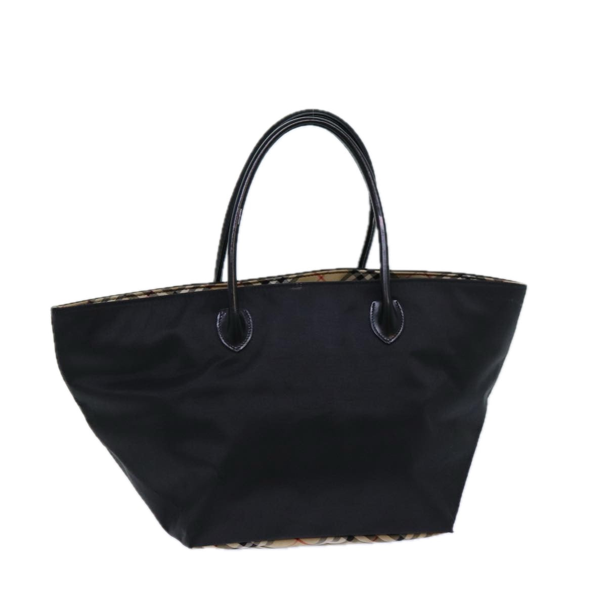 Burberrys Nova Check Blue Label Hand Bag Canvas Black Auth ti1775