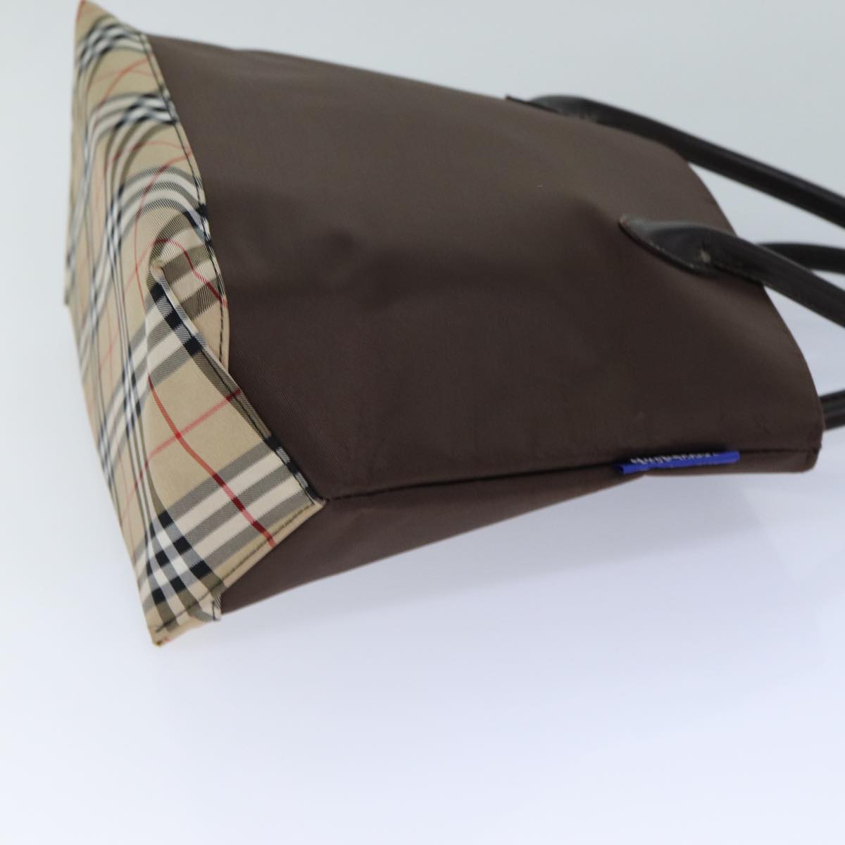 Burberrys Nova Check Blue Label Hand Bag Canvas Brown Auth ti1776