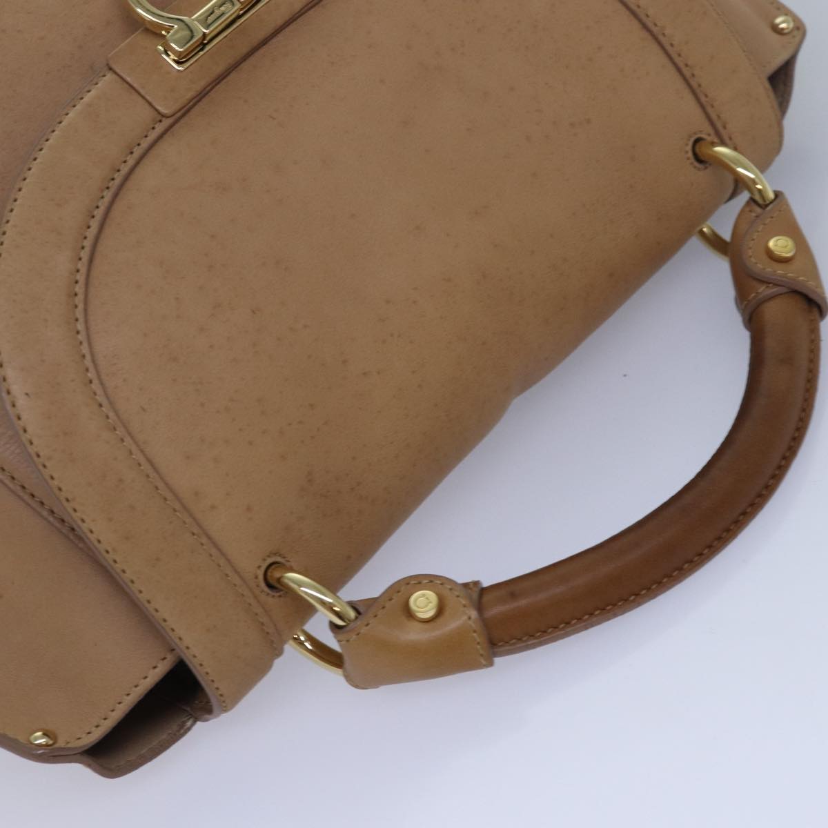 Salvatore Ferragamo Gancini Hand Bag Leather 2way Beige Auth ti1820