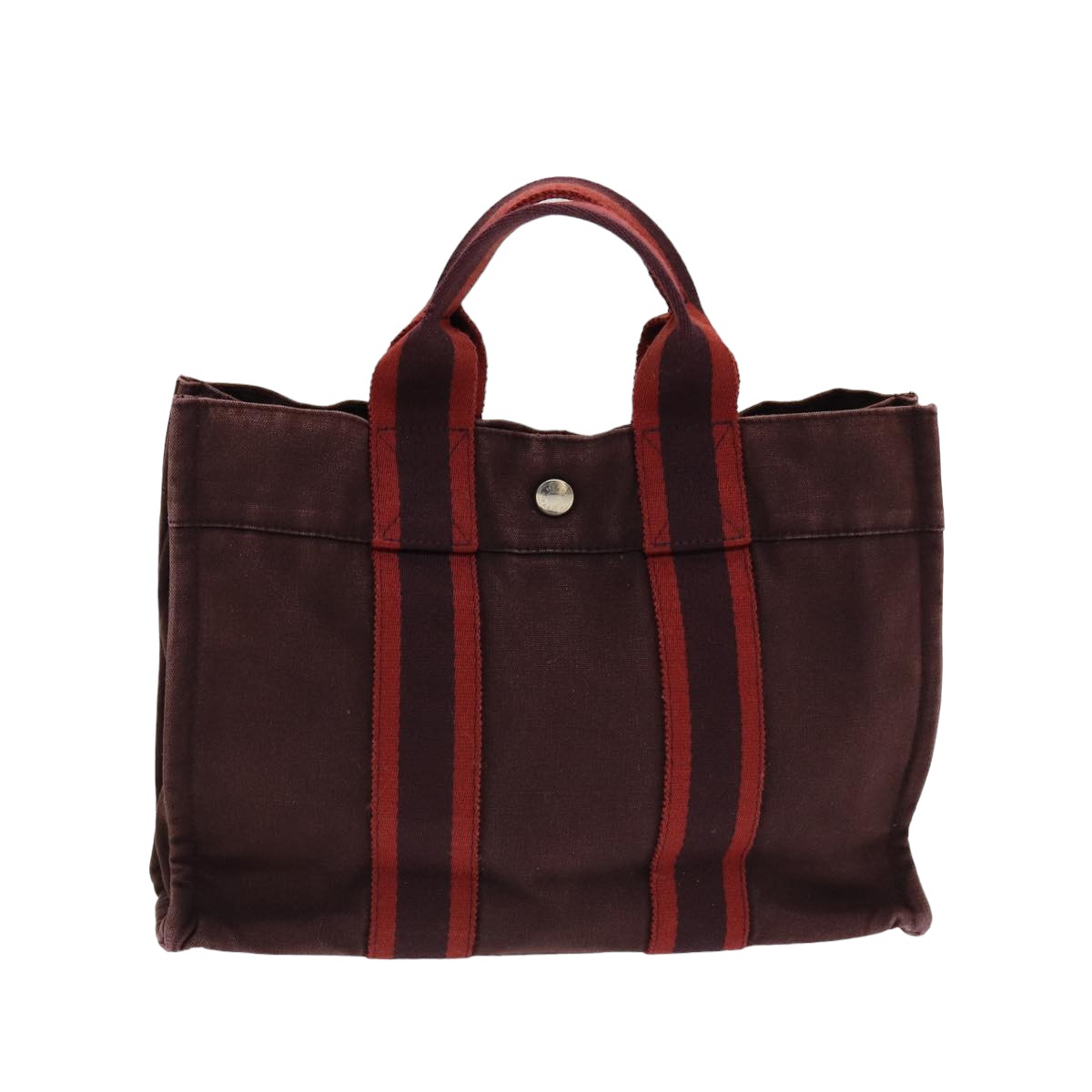 HERMES Fourre Tout PM Hand Bag Canvas Wine Red Auth ti1849