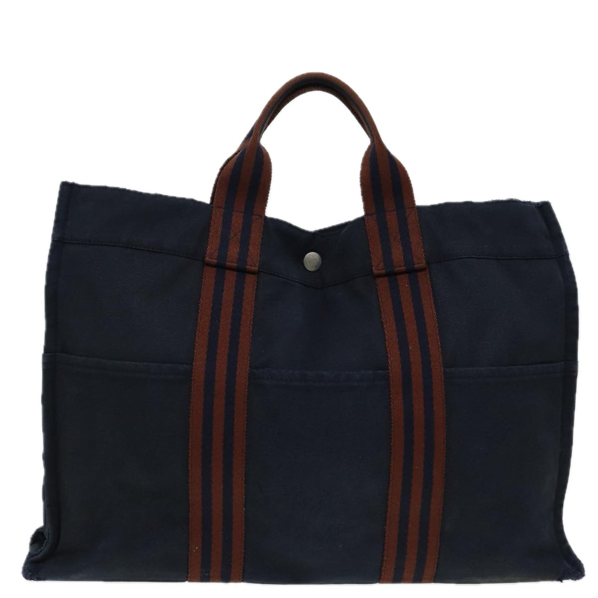 HERMES Hand Bag Canvas 2Set Navy Gray Auth ti1908