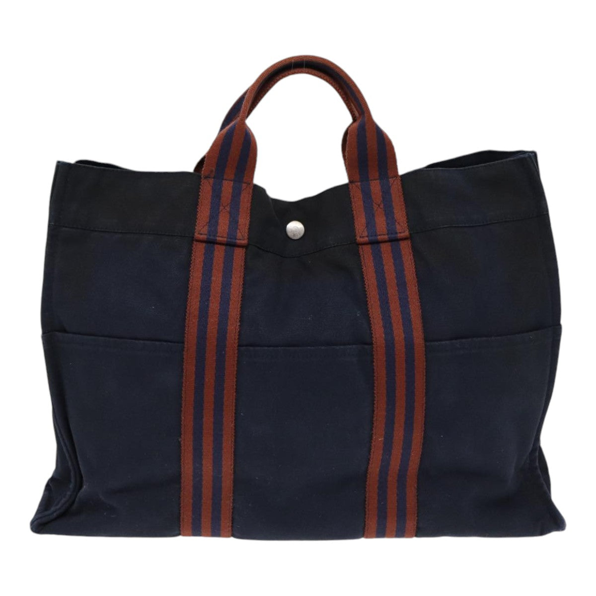 HERMES Fourre Tout MM Tote Bag Canvas Navy Silver Auth ti1917