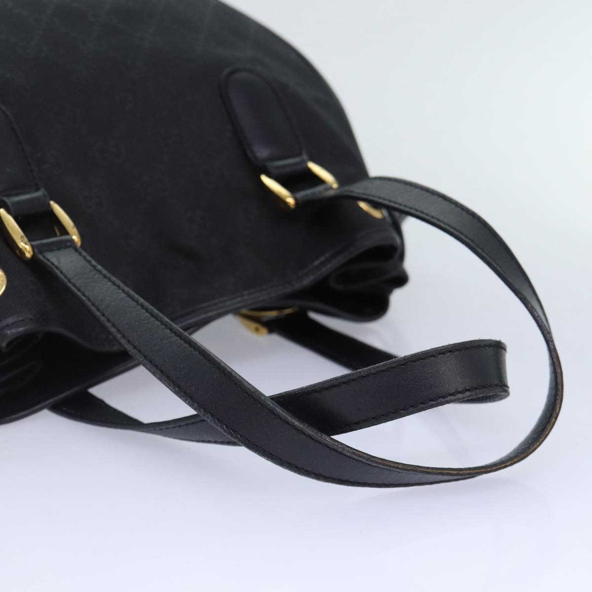 GUCCI GG Canvas Hand Bag 2way Black Gold 000 3444 0282 Auth ti1965