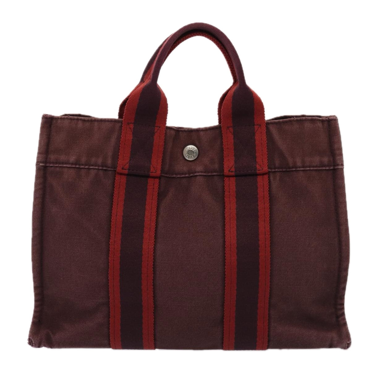 HERMES Fourre Tout Hand Bag Canvas 2Set Wine Red Gray Auth ti1974