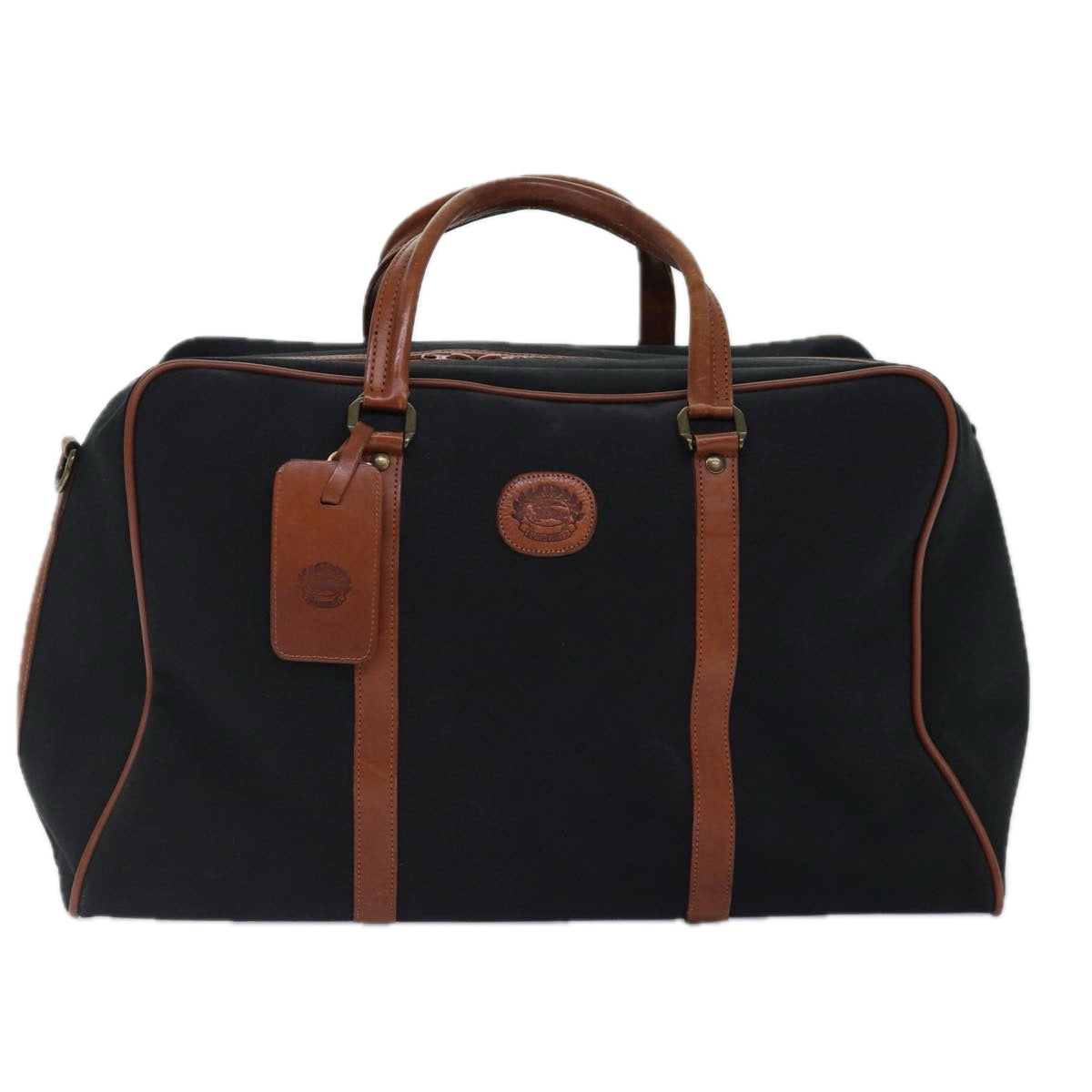 Burberrys Boston Bag Canvas Black Brown Auth ti1981