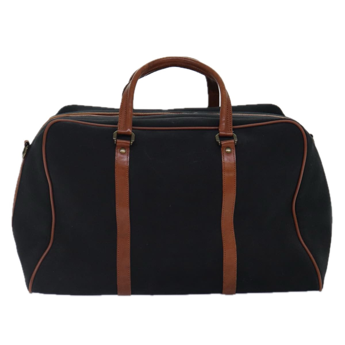 Burberrys Boston Bag Canvas Black Brown Auth ti1981