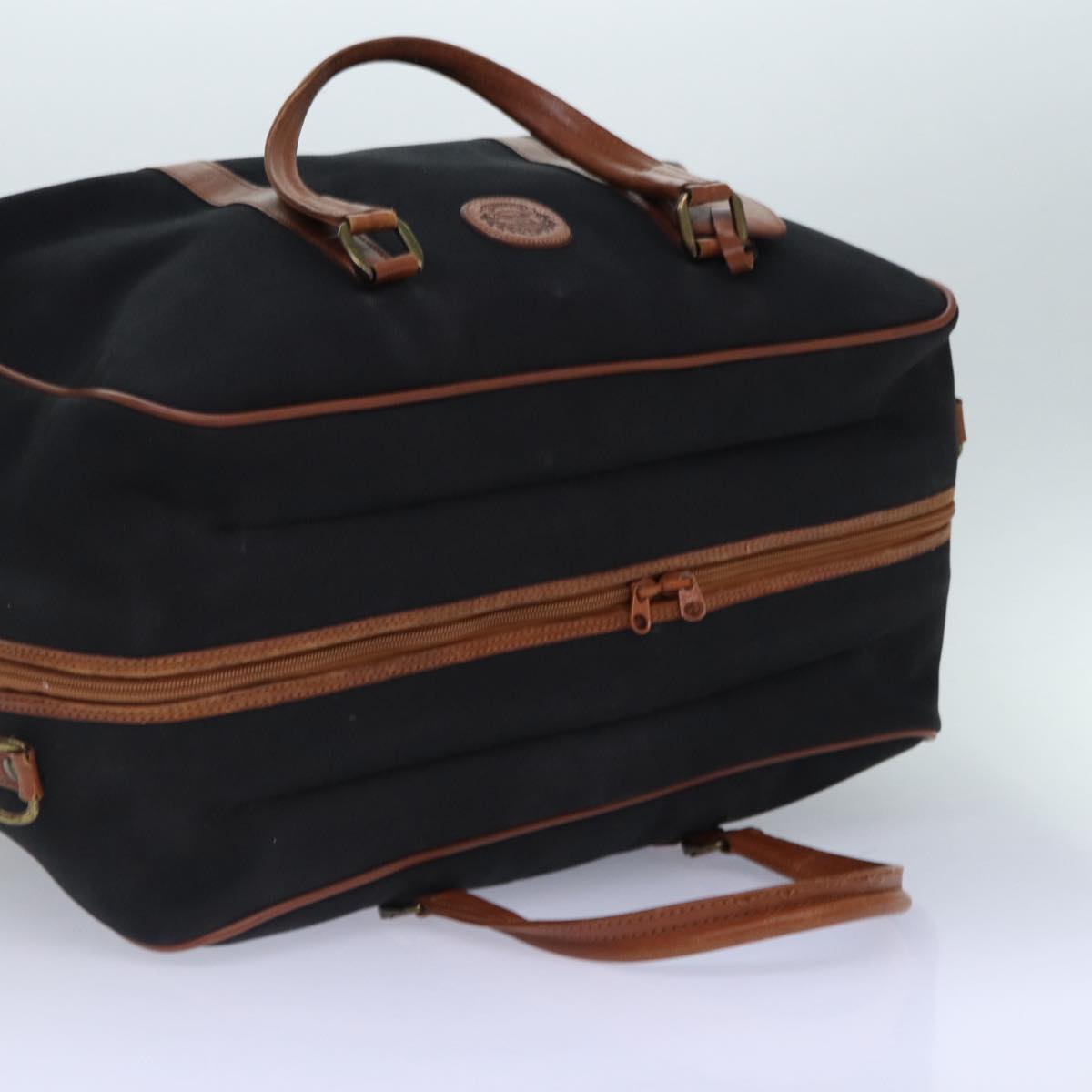 Burberrys Boston Bag Canvas Black Brown Auth ti1981