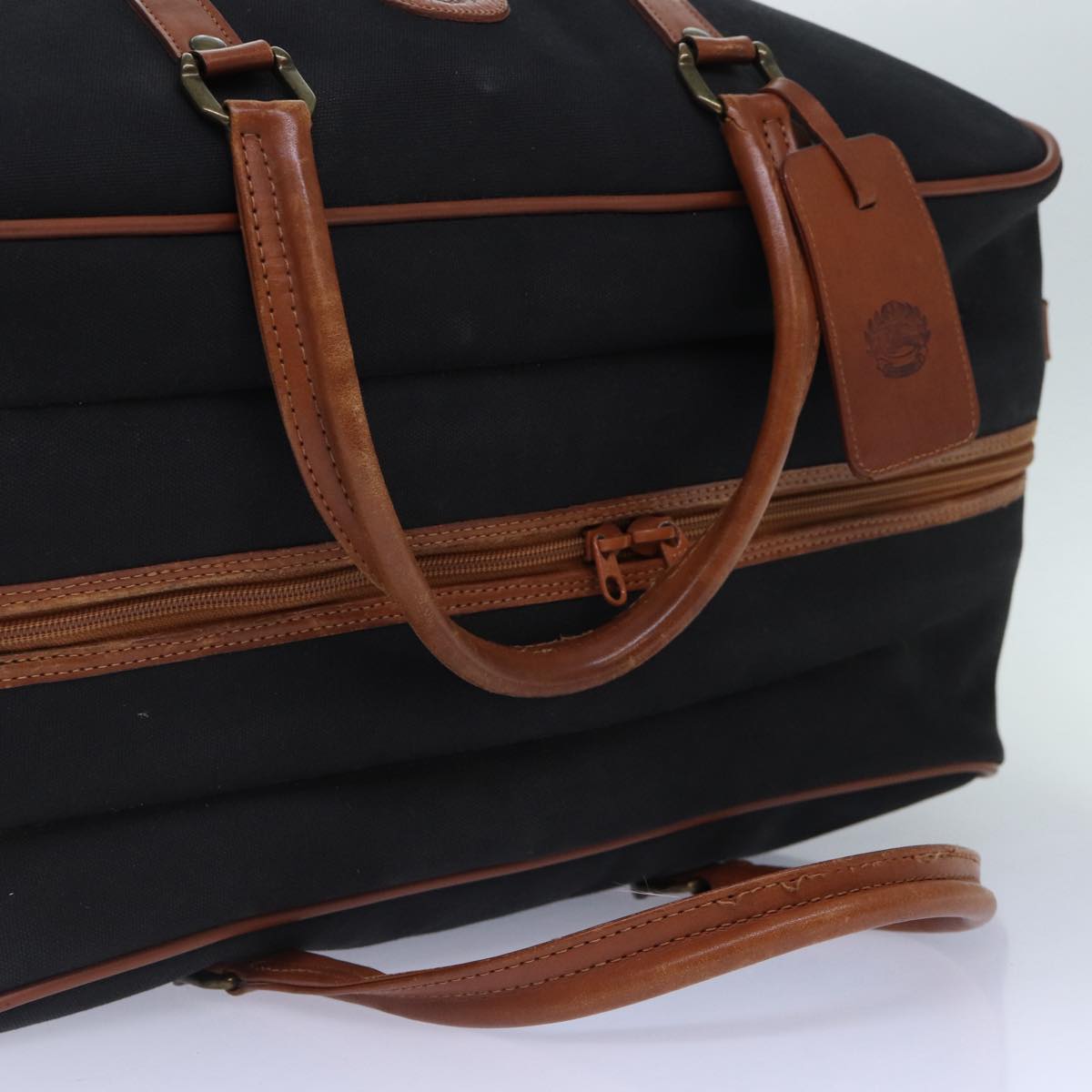 Burberrys Boston Bag Canvas Black Brown Auth ti1981