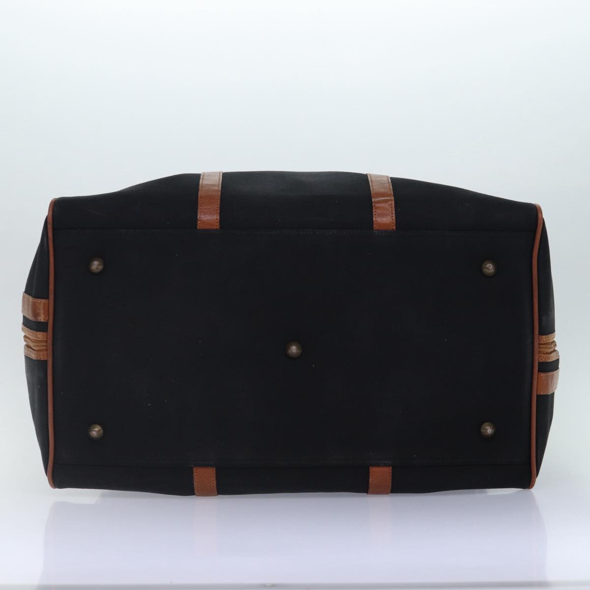 Burberrys Boston Bag Canvas Black Brown Auth ti1981