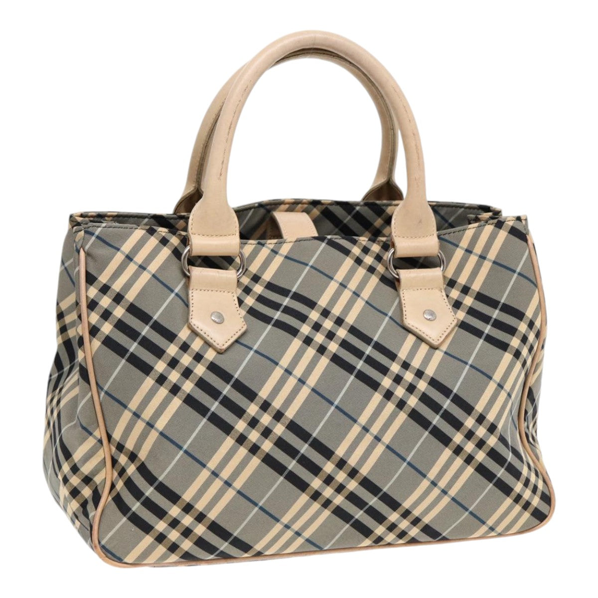 BURBERRY Nova Check Blue Label Hand Bag Nylon Gray Beige Auth ti1997