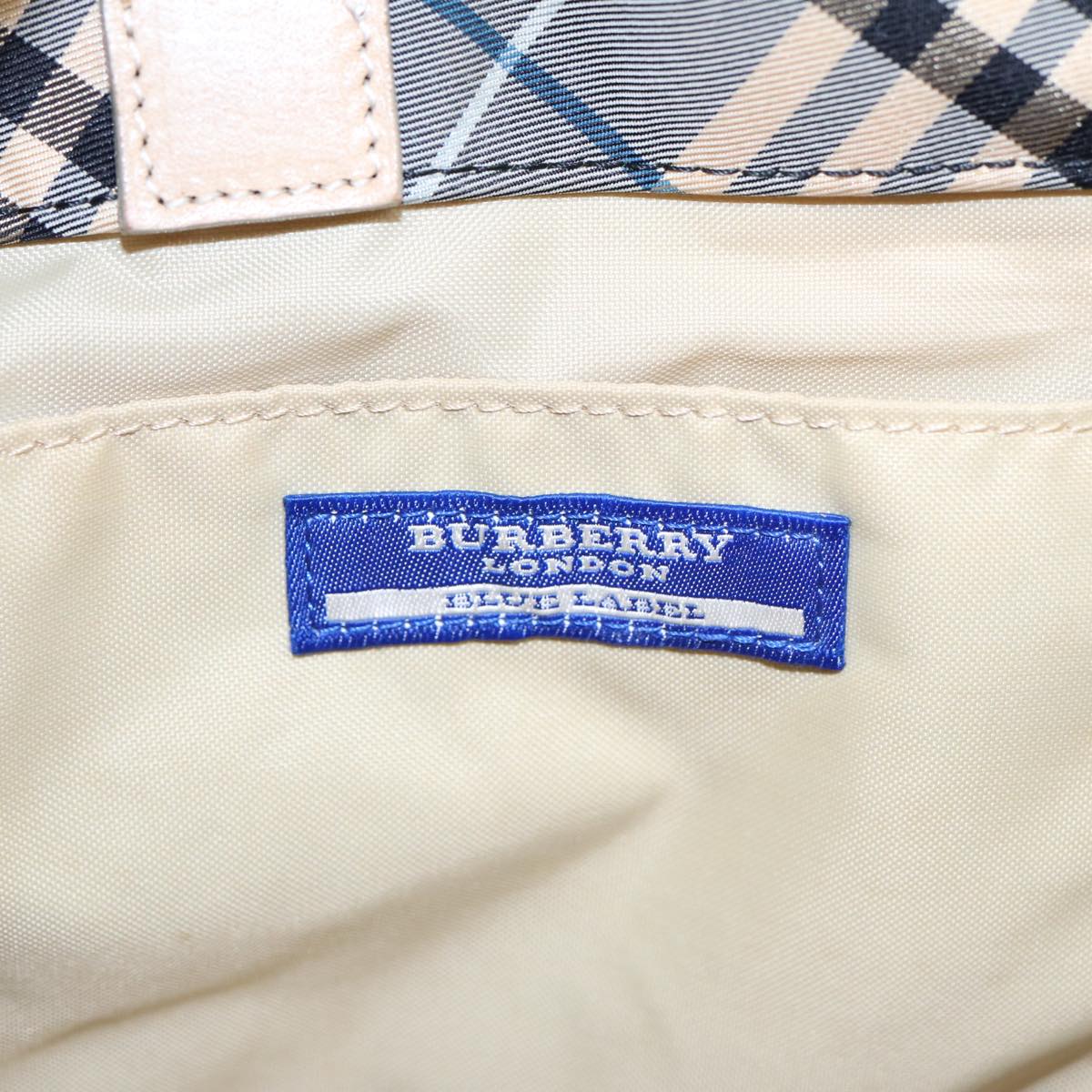 BURBERRY Nova Check Blue Label Hand Bag Nylon Gray Beige Auth ti1997