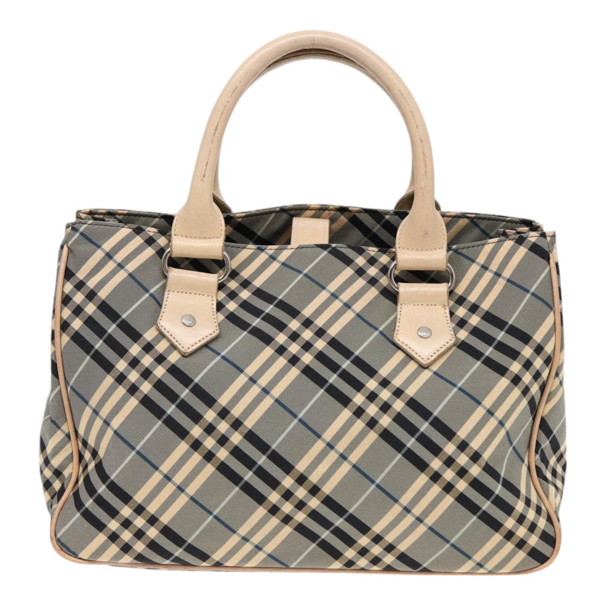 BURBERRY Nova Check Blue Label Hand Bag Nylon Gray Beige Auth ti1997