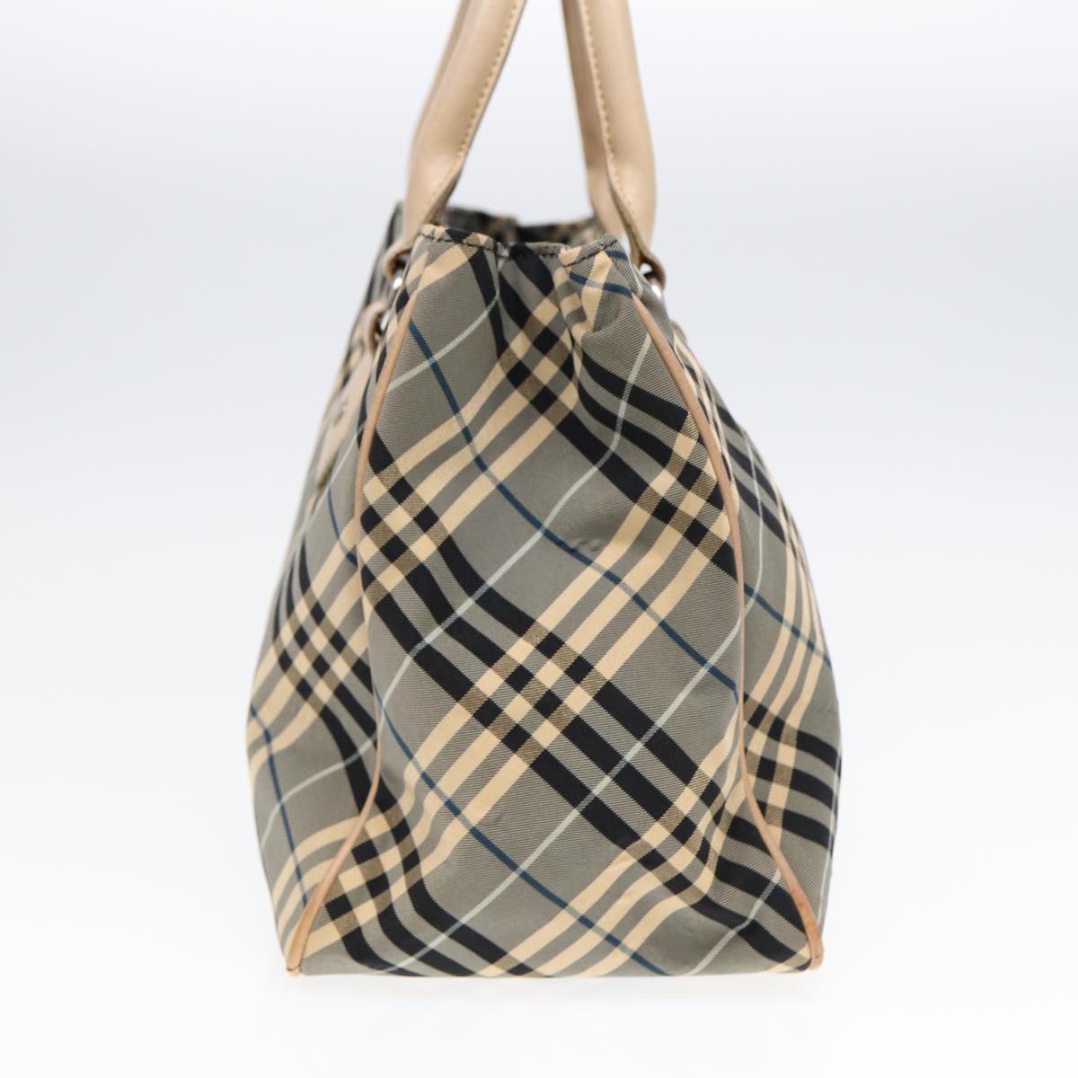 BURBERRY Nova Check Blue Label Hand Bag Nylon Gray Beige Auth ti1997