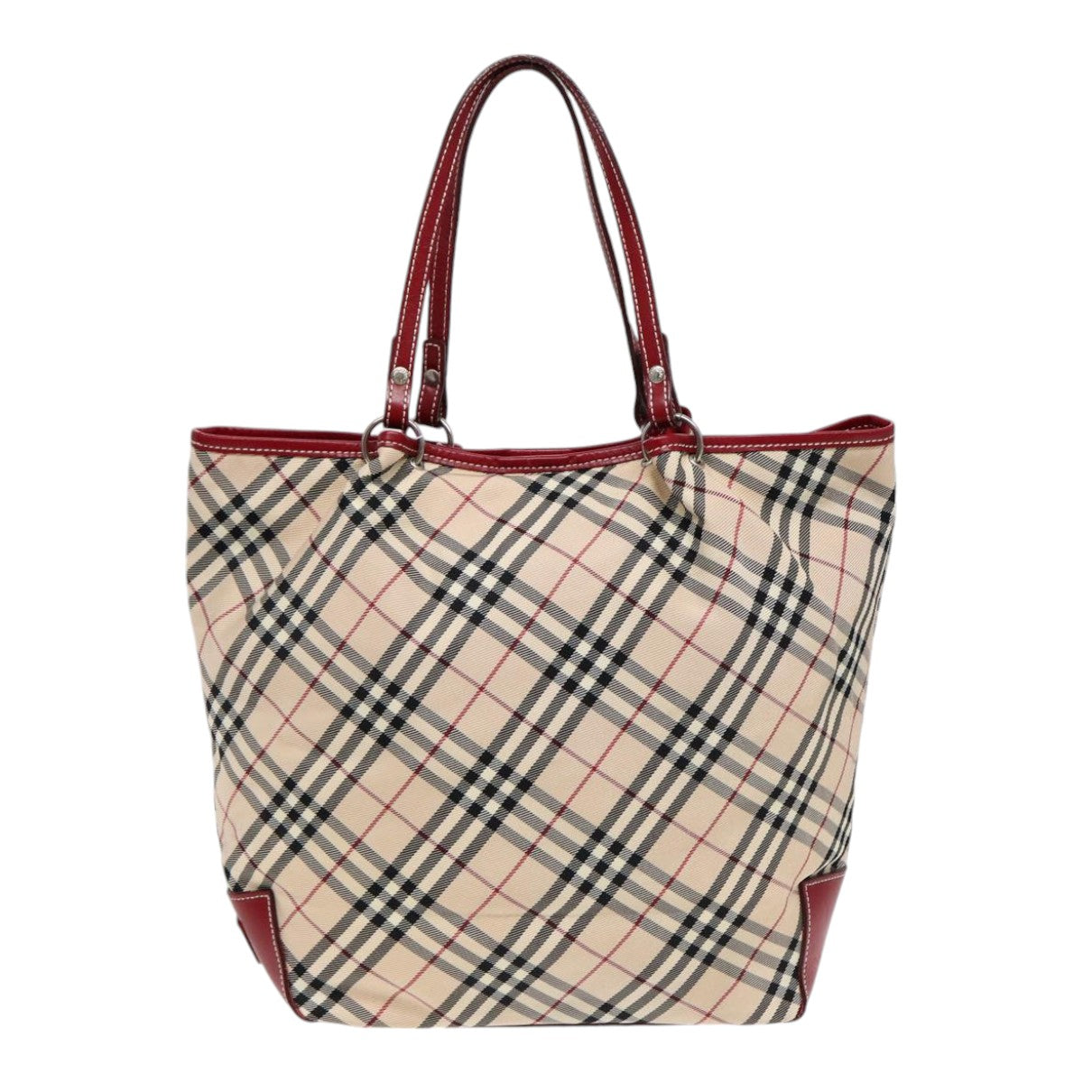 BURBERRY Nova Check Blue Label Tote Bag Canvas Beige Red Auth ti1998