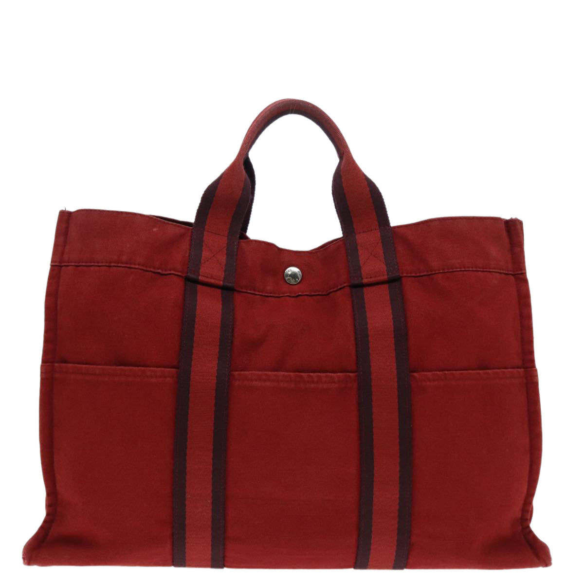 HERMES Fourre Tout MM Tote Bag Canvas Red Silver Auth ti2006