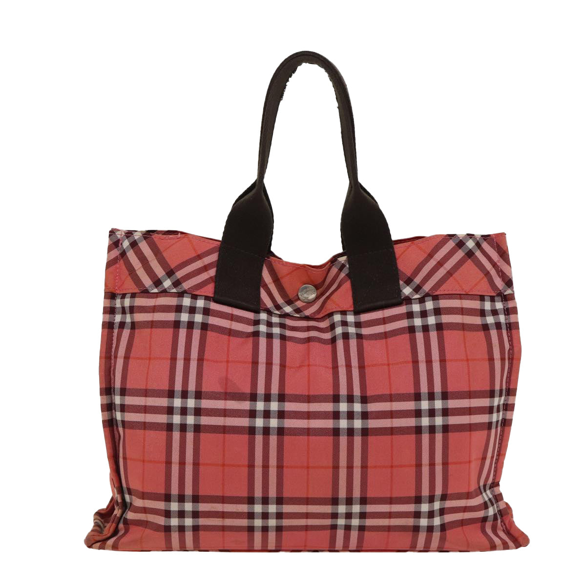 BURBERRY Nova Check Blue Label Hand Bag Nylon Red Silver Auth ti2014