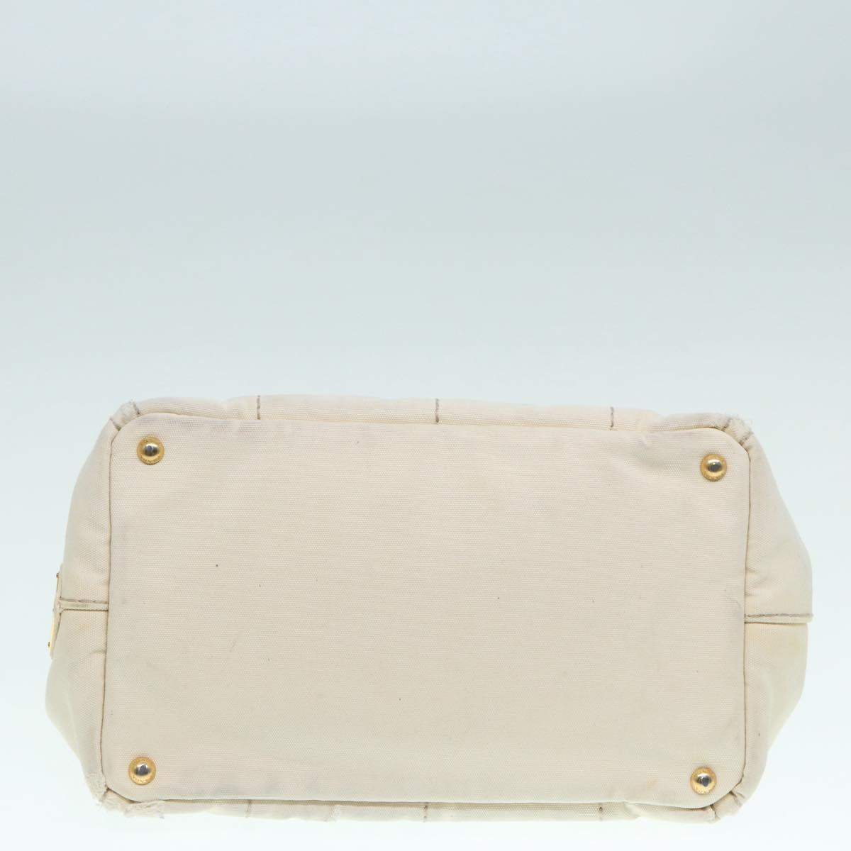 PRADA Canapa MM Hand Bag Canvas White Gold Auth ti2020