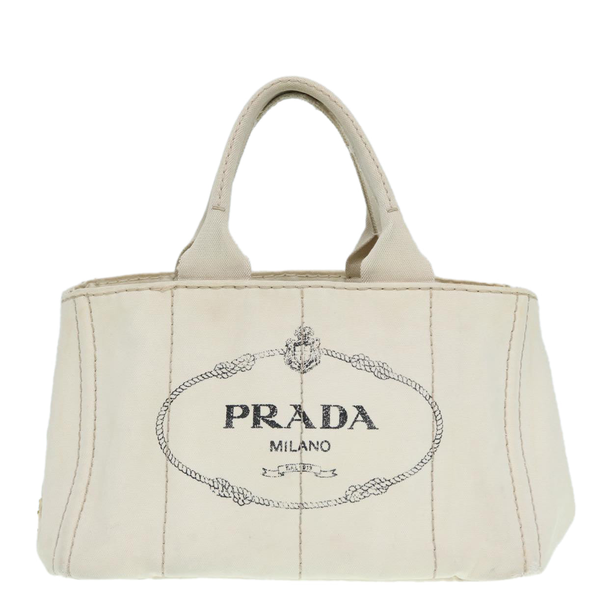 PRADA Canapa MM Hand Bag Canvas White Gold Auth ti2020