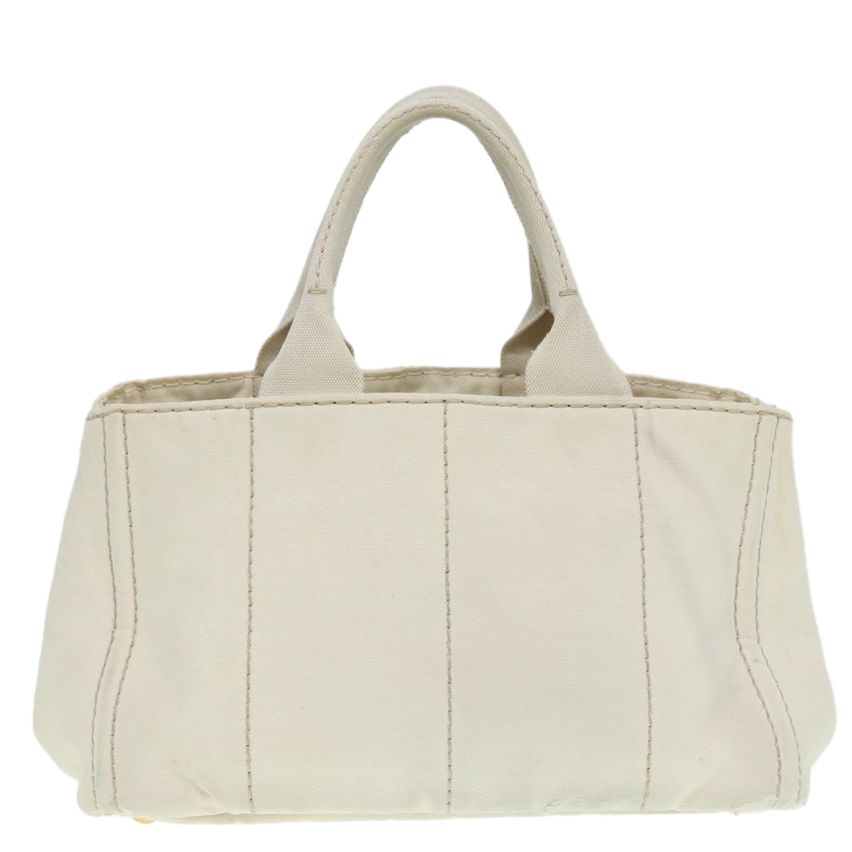 PRADA Canapa MM Hand Bag Canvas White Gold Auth ti2020