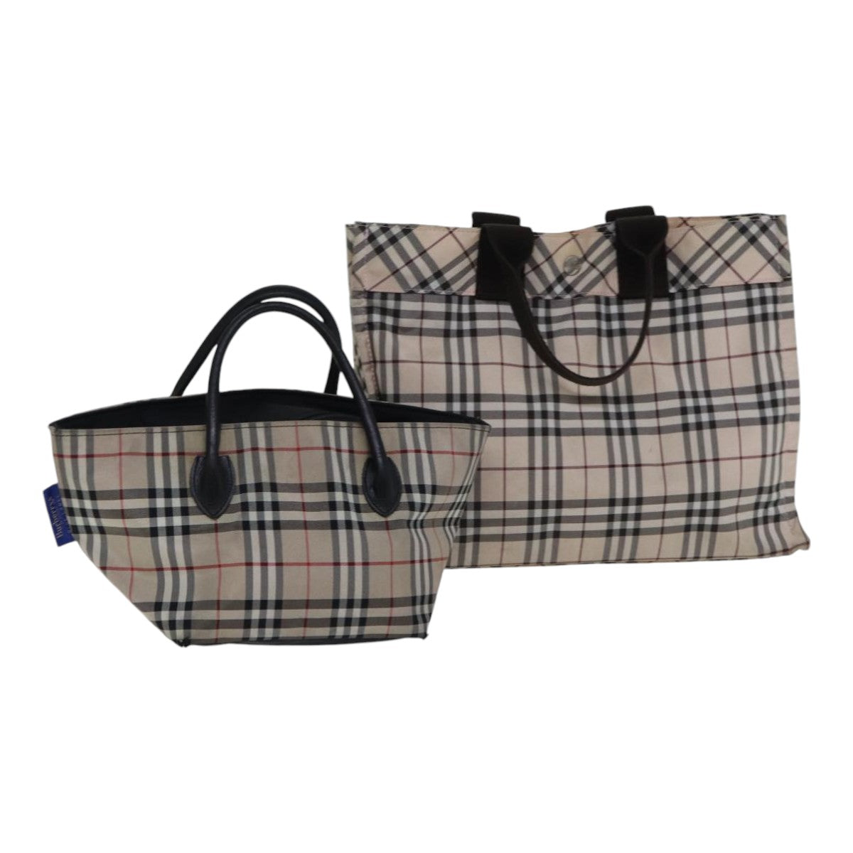 BURBERRY Nova Check Blue Label Hand Bag Nylon 2Set Beige Brown Auth ti2022