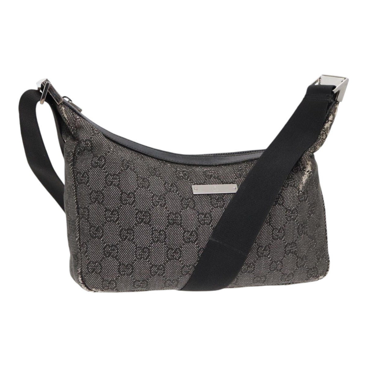 GUCCI GG Canvas Shoulder Bag Gray Silver 35098 Auth ti2032
