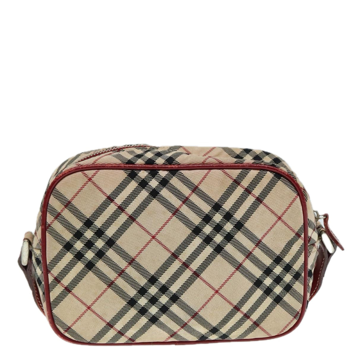 BURBERRY Nova Check Blue Label Shoulder Bag Nylon Beige Red Silver Auth ti2034