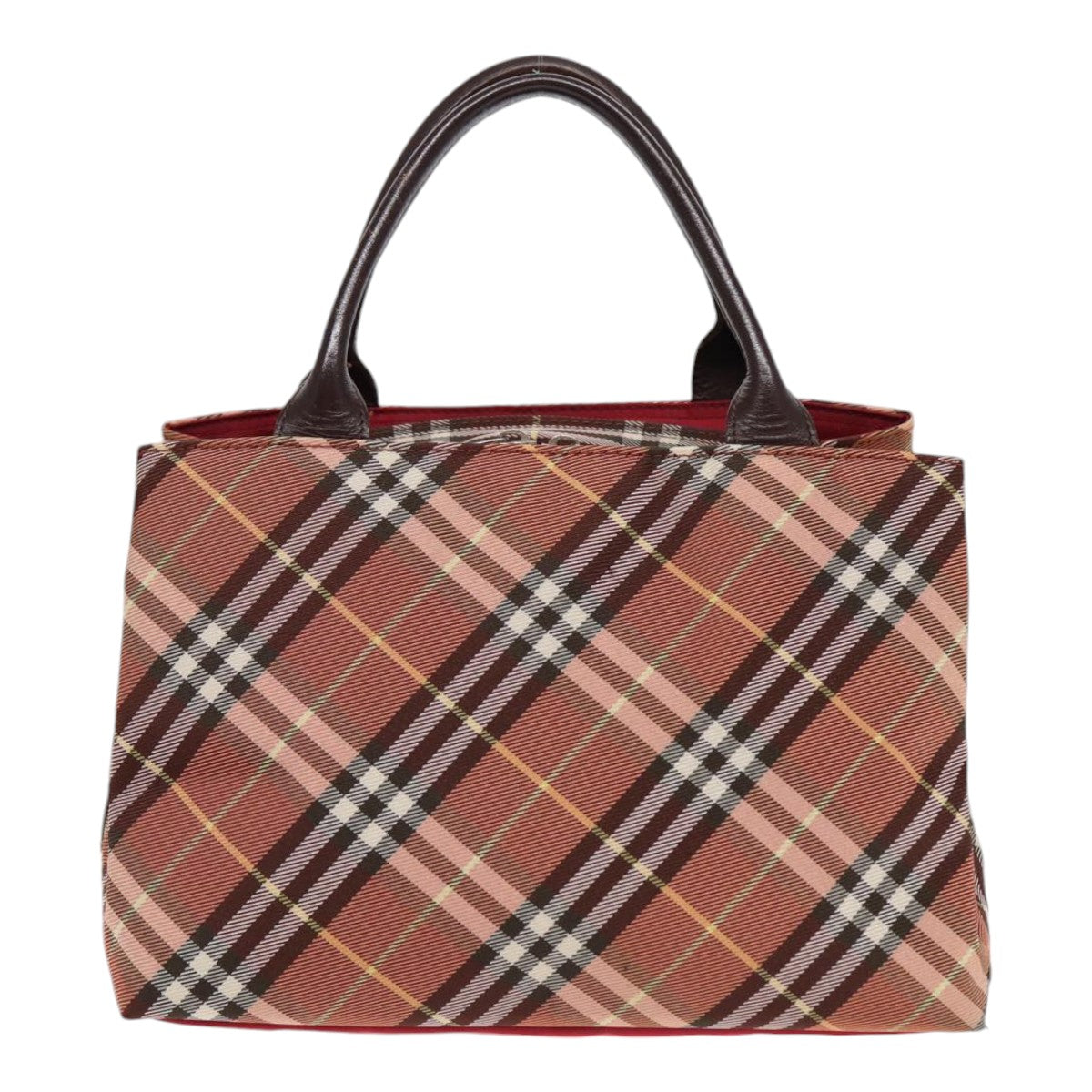 BURBERRY Nova Check Blue Label Hand Bag Nylon Brown Auth ti2040