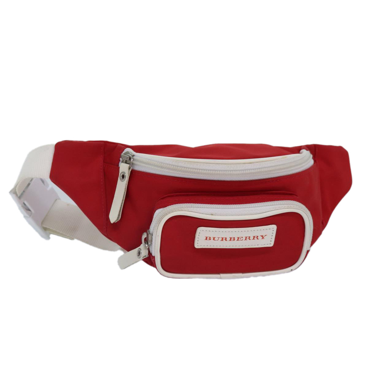 BURBERRY Waist bag Nylon Red Silver Auth ti2041