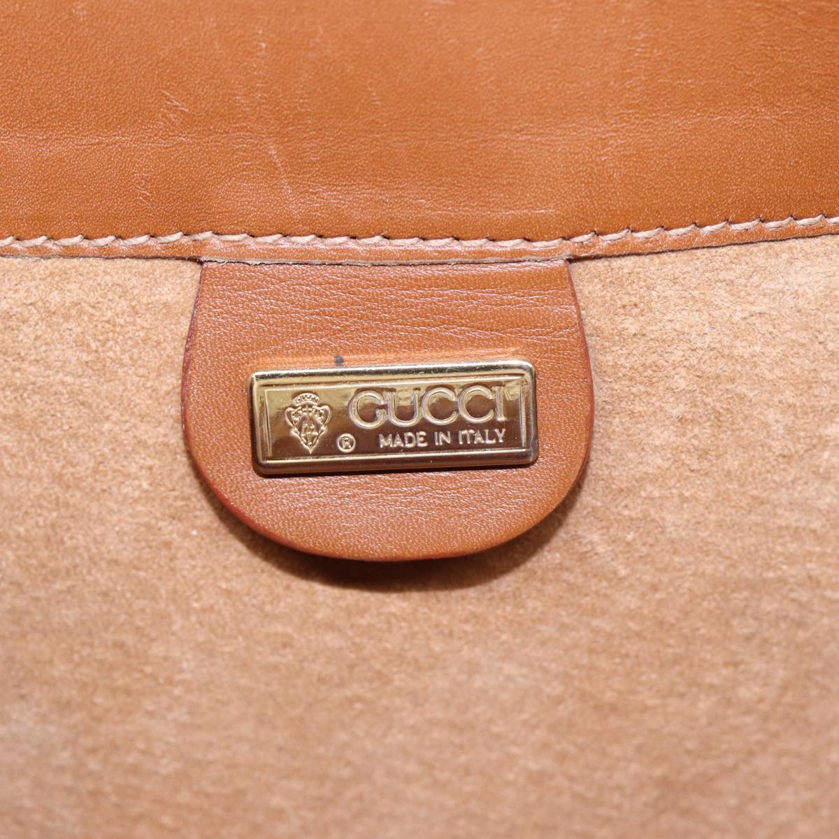 GUCCI Hand Bag Leather 2way Brown Gold Auth ti2042