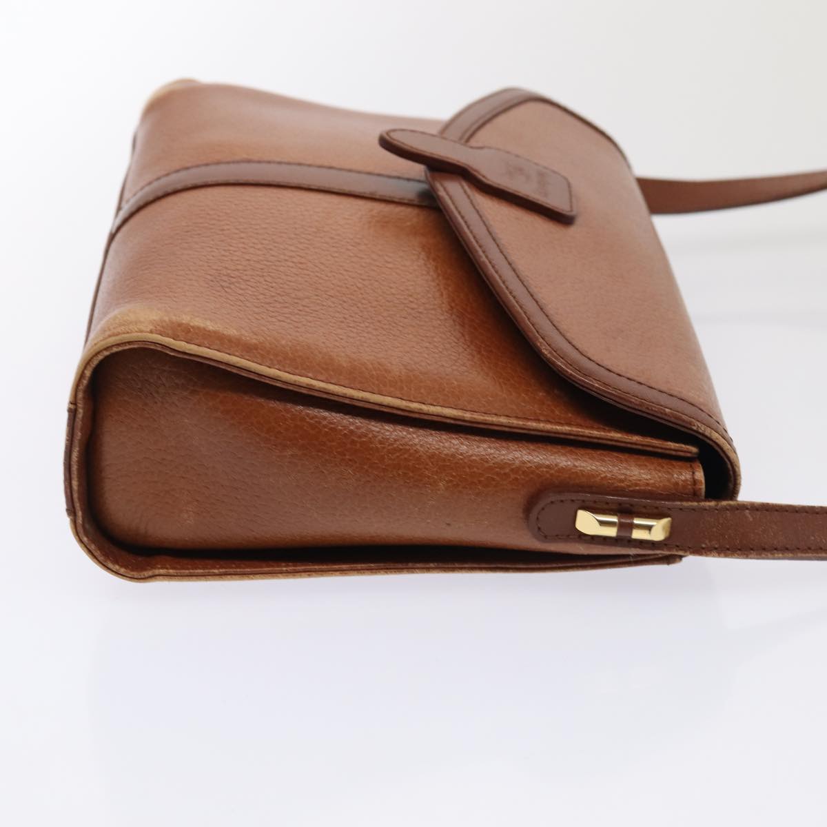 Burberrys Shoulder Bag Leather Brown Gold Auth ti2045