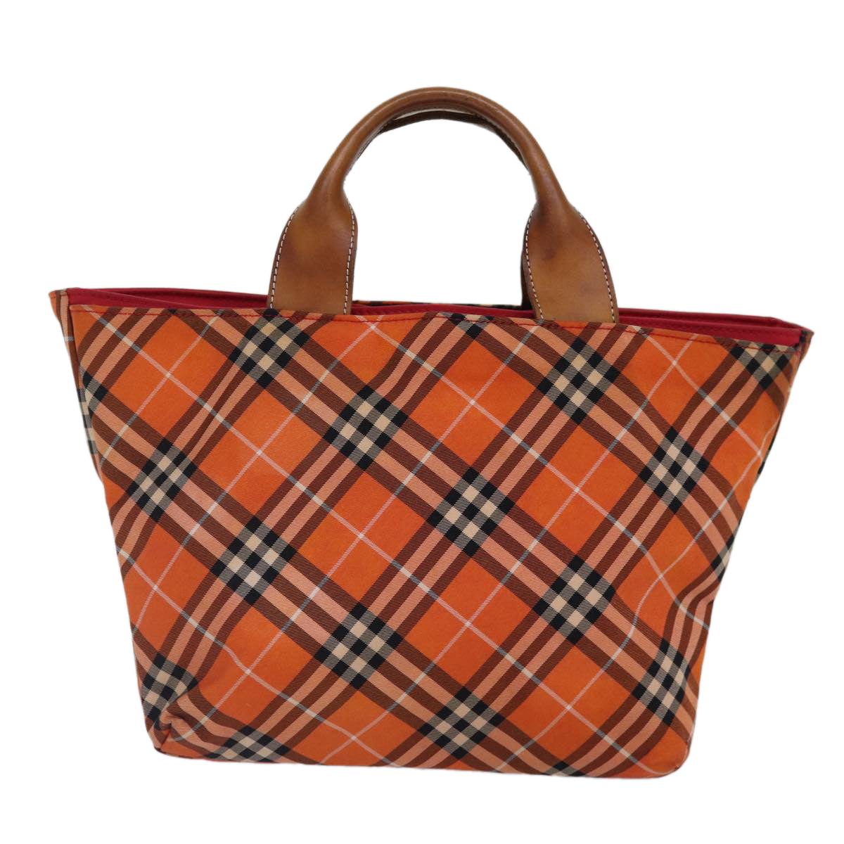 BURBERRY Nova Check Hand Bag Nylon Orange Silver Auth ti2046