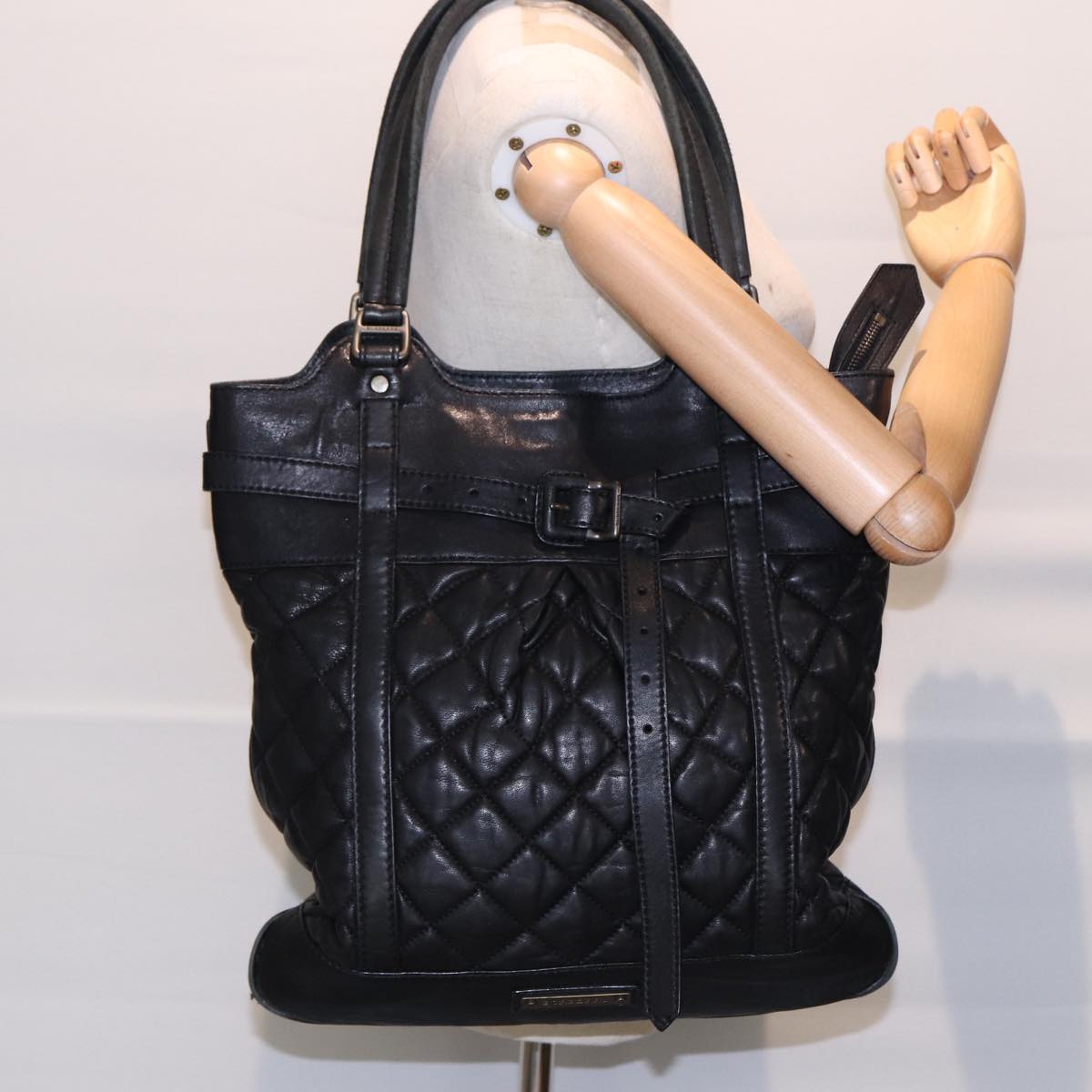 BURBERRY Hand Bag Leather Black Auth ti2051