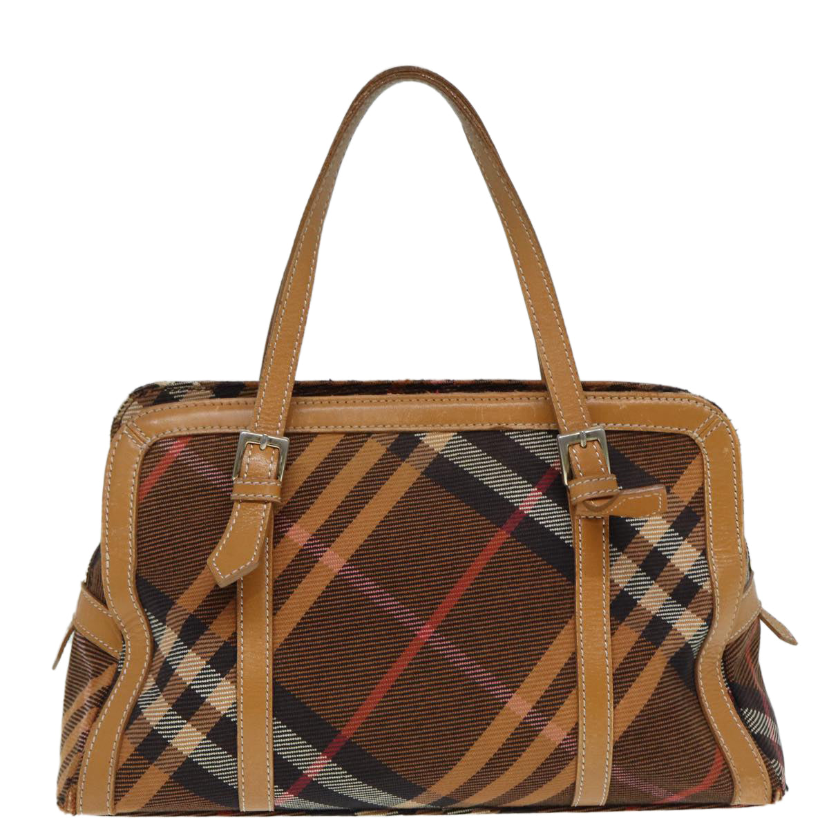 BURBERRY Nova Check Blue Label Hand Bag Canvas Brown Gold Auth ti2058