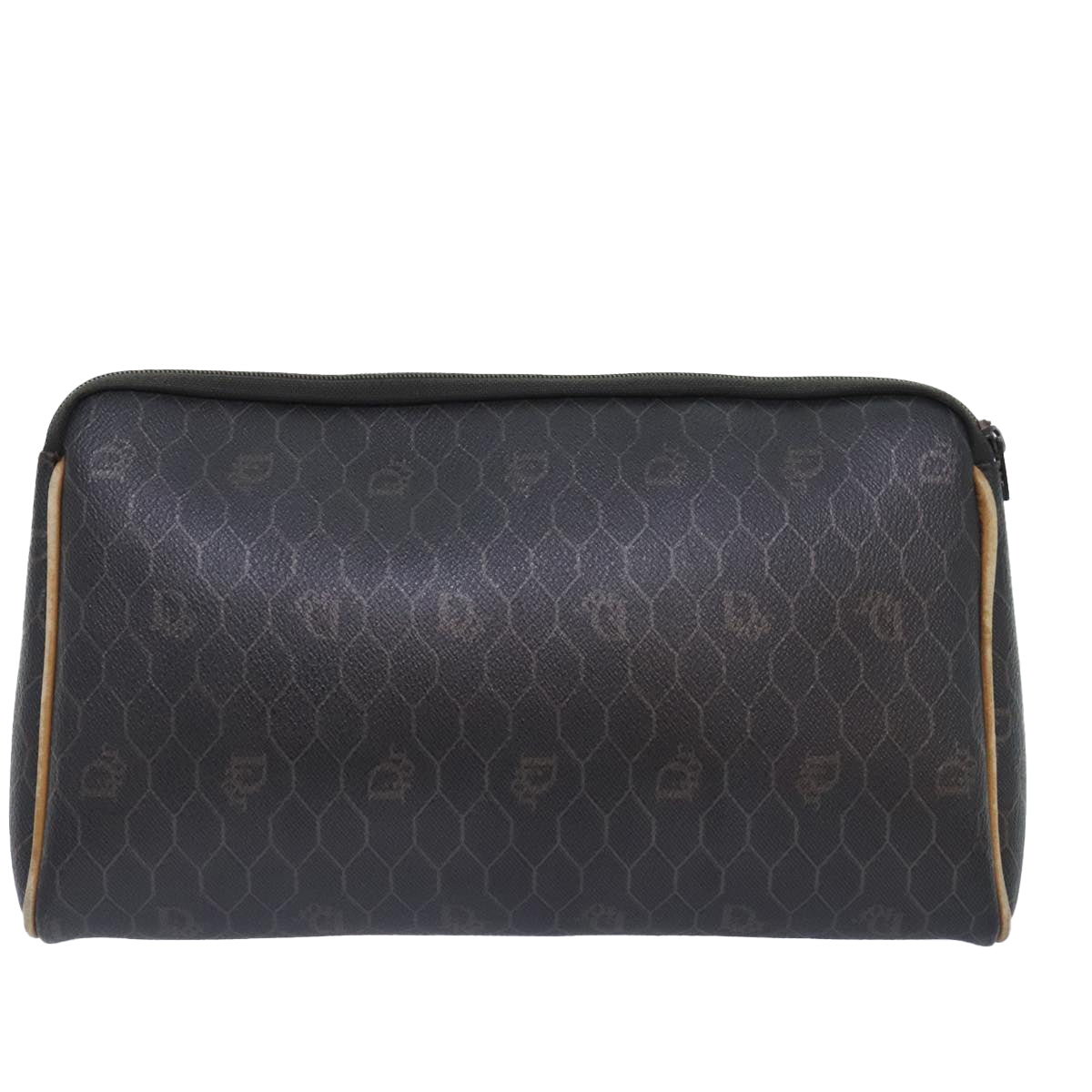 Christian Dior Honeycomb Canvas Clutch Bag PVC Leather Black Gold Auth ti2065