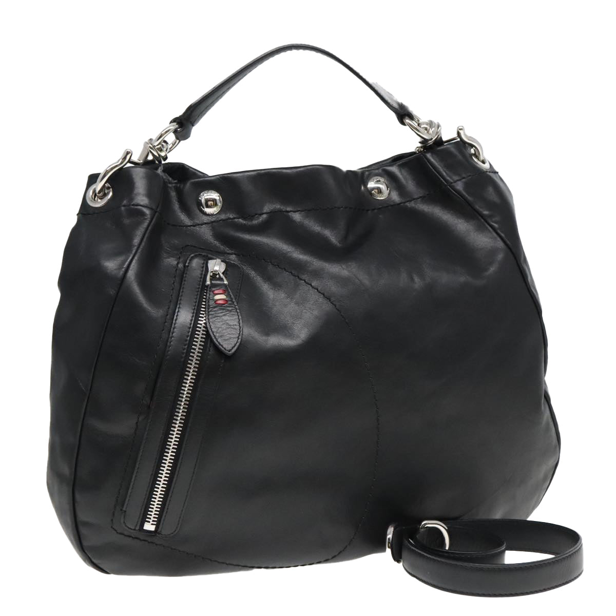 BALLY Shoulder Bag Leather 2way Black Auth ti2071