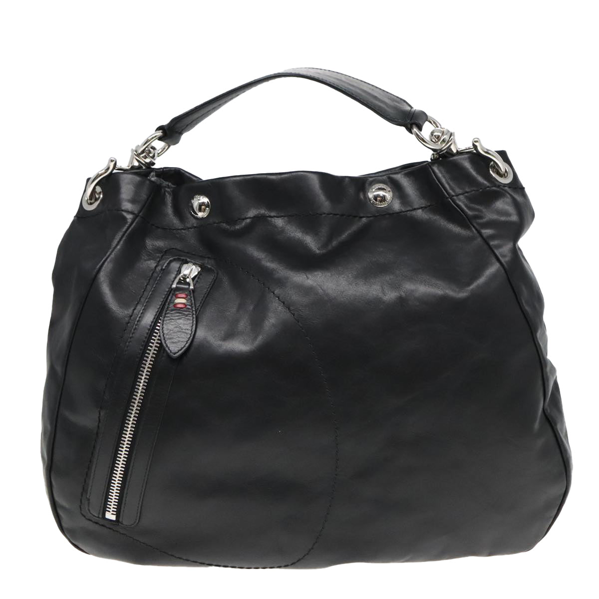 BALLY Shoulder Bag Leather 2way Black Auth ti2071