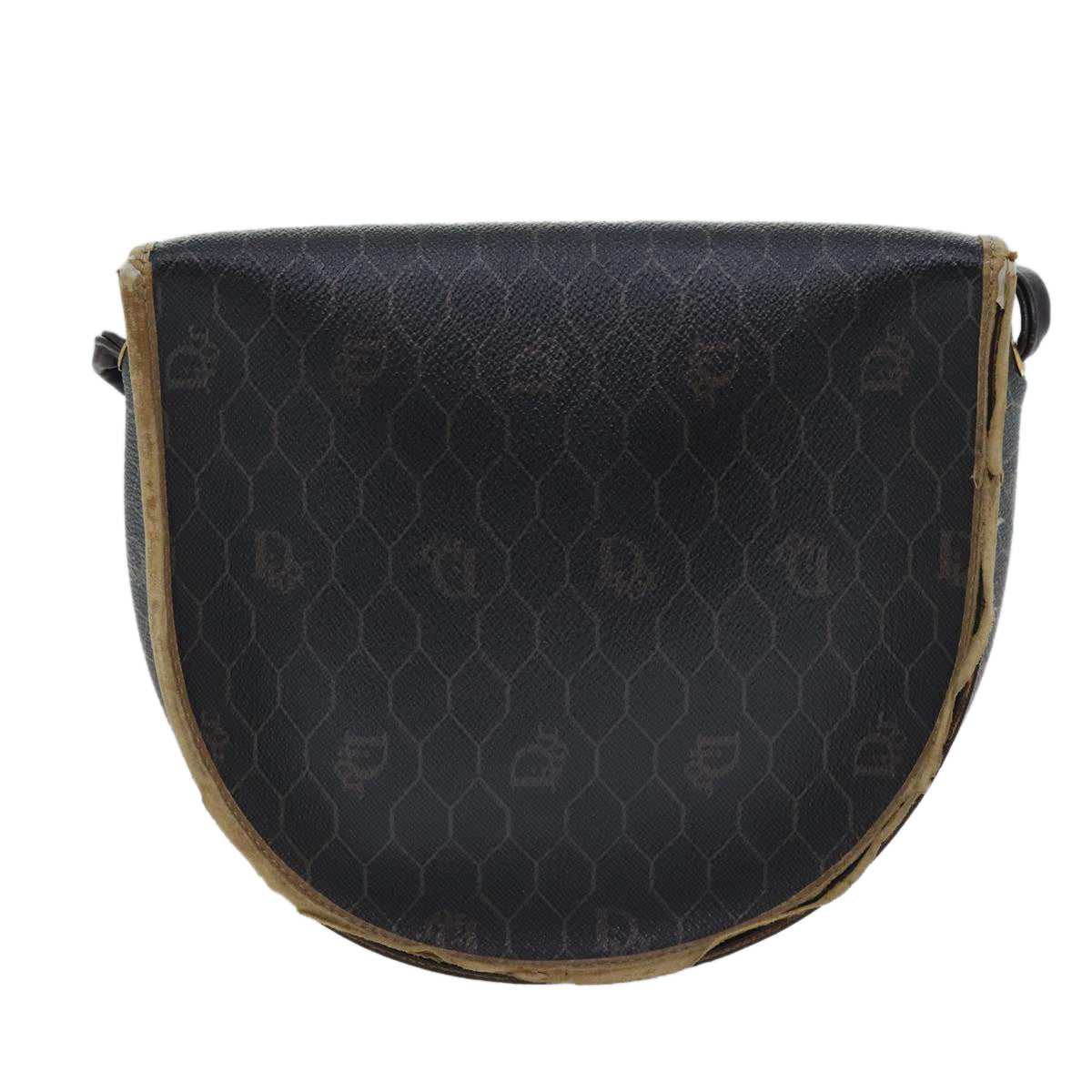 Christian Dior Honeycomb Canvas Shoulder Bag PVC Leather Black Gold Auth ti2079