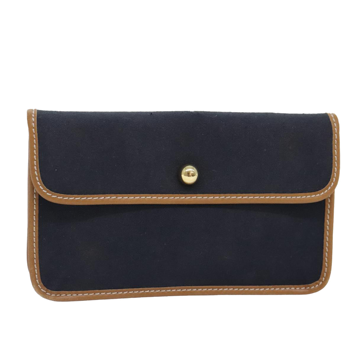 Christian Dior Pouch Canvas Navy Gold Auth ti2080