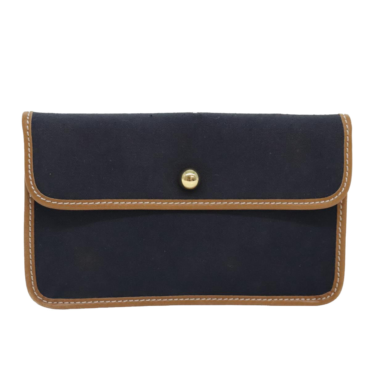 Christian Dior Pouch Canvas Navy Gold Auth ti2080