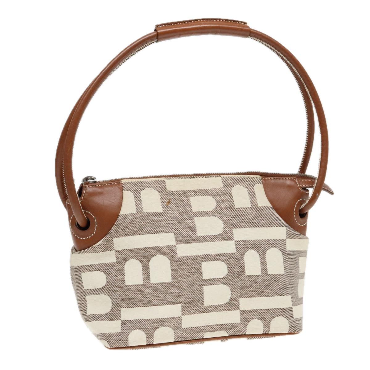 BALLY Shoulder Bag Canvas Beige Silver Auth ti2083