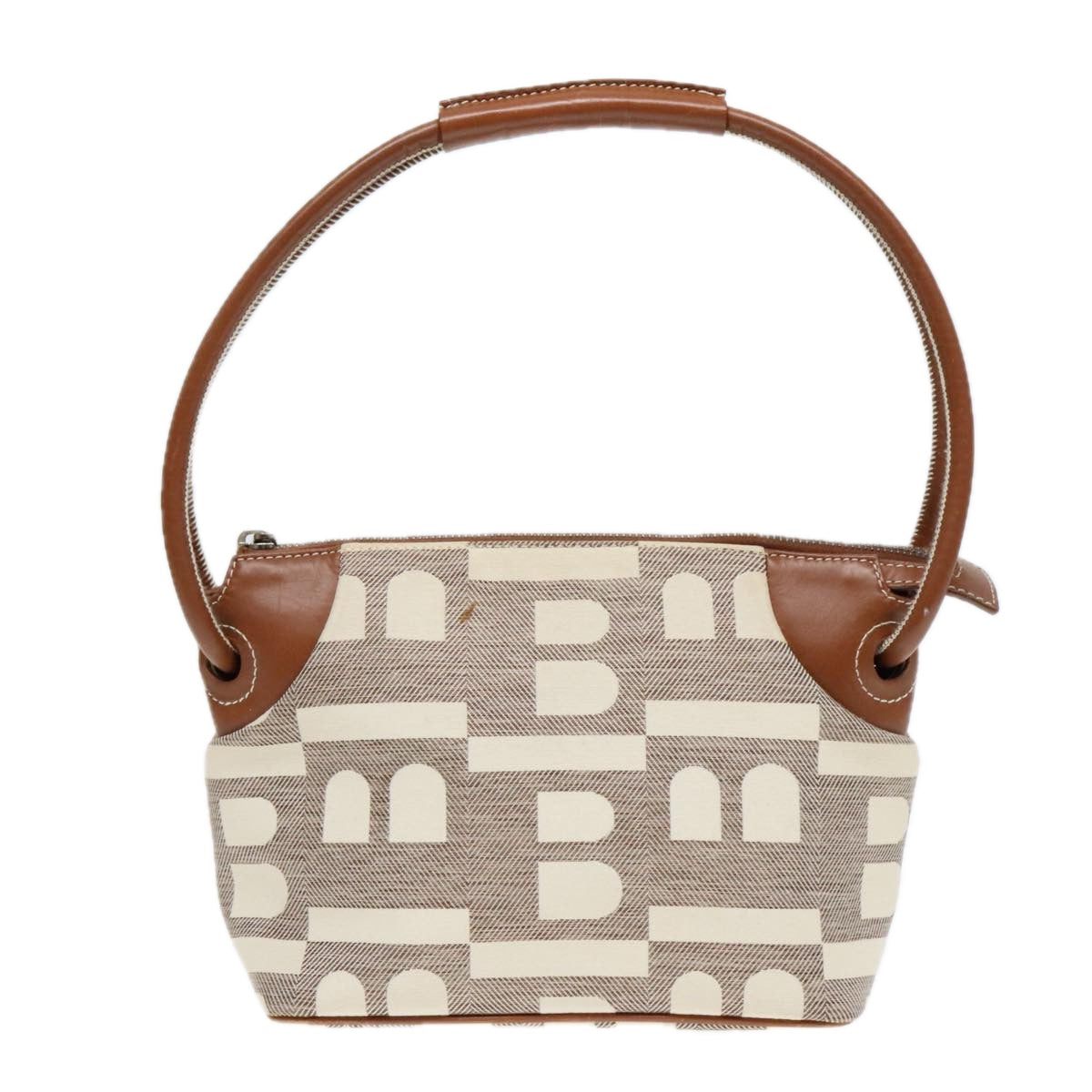 BALLY Shoulder Bag Canvas Beige Silver Auth ti2083