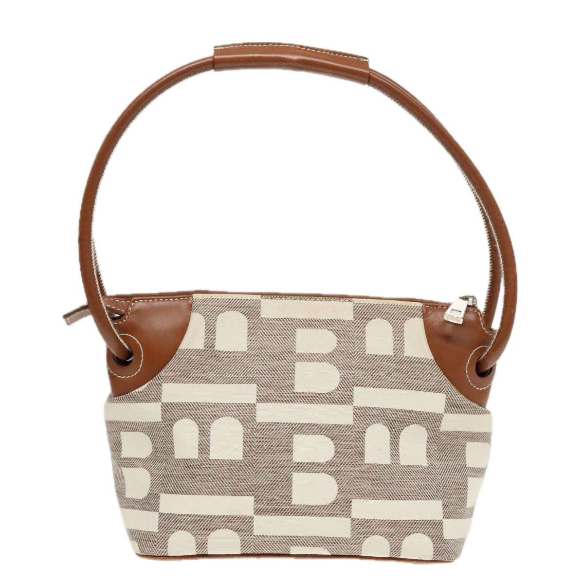 BALLY Shoulder Bag Canvas Beige Silver Auth ti2083