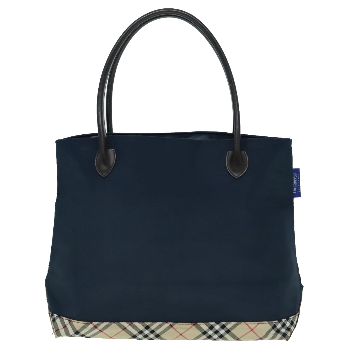 Burberrys Nova Check Blue Label Tote Bag Nylon Navy Beige Auth ti2086