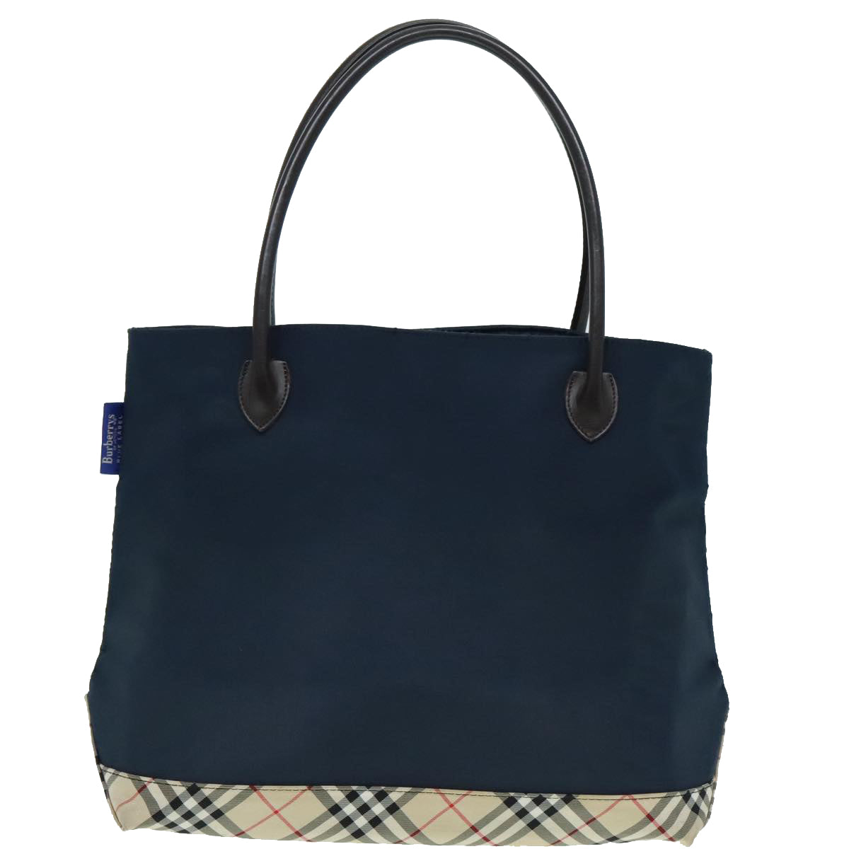 Burberrys Nova Check Blue Label Tote Bag Nylon Navy Beige Auth ti2086