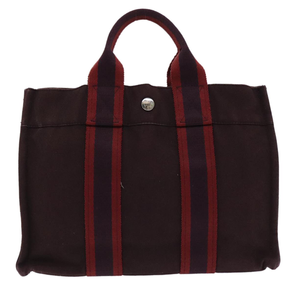 HERMES Fourre Tout PM Hand Bag Canvas Wine Red Silver Auth ti2088