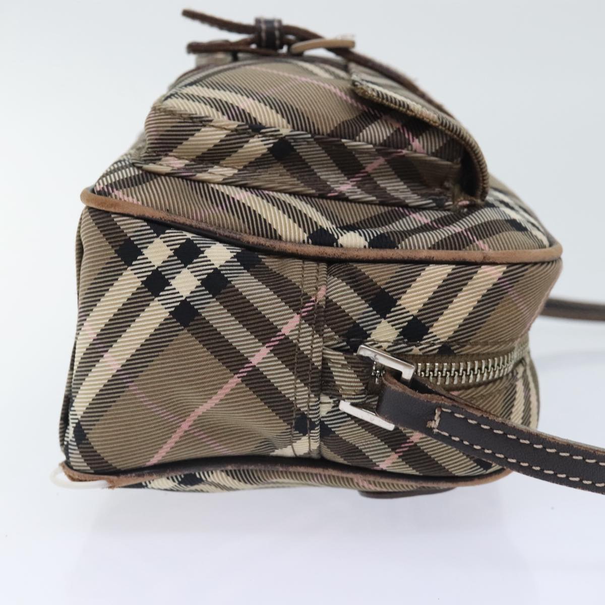 BURBERRY Nova Check Blue Label Shoulder Bag Nylon Brown Auth ti2105