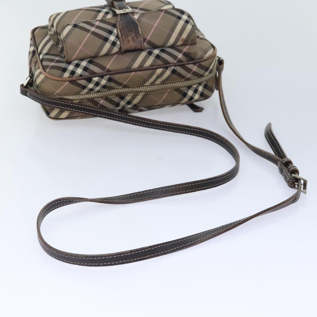 BURBERRY Nova Check Blue Label Shoulder Bag Nylon Brown Auth ti2105